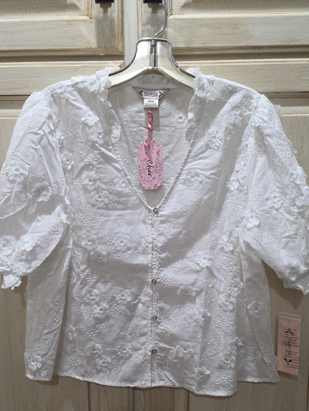 Nanette Lepore White Floral Embroidered Button-Front Blouse